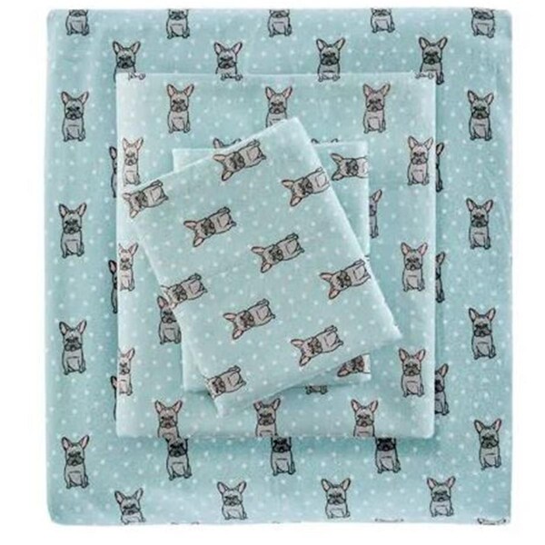 Imageware Systems Cozy Flannel Sheet Set, Aqua French Bulldog - Twin - TN20-0221