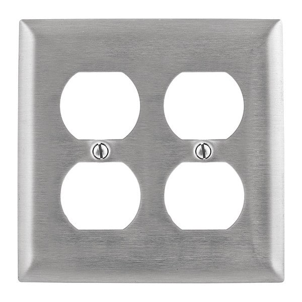 Hubbell Wiring Device-Kellems Duplex Opening Wall Plates, Number of Gangs: 2 Stainless Steel, Brushed Finish - SSJ82