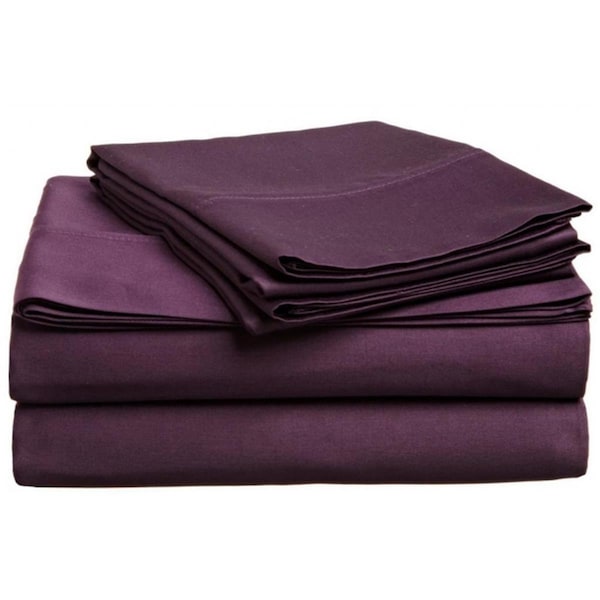 Superior  400 Thread Count Egyptian Cotton Twin XL Sheet Set Solid  Plum - 400XLSH SLPL