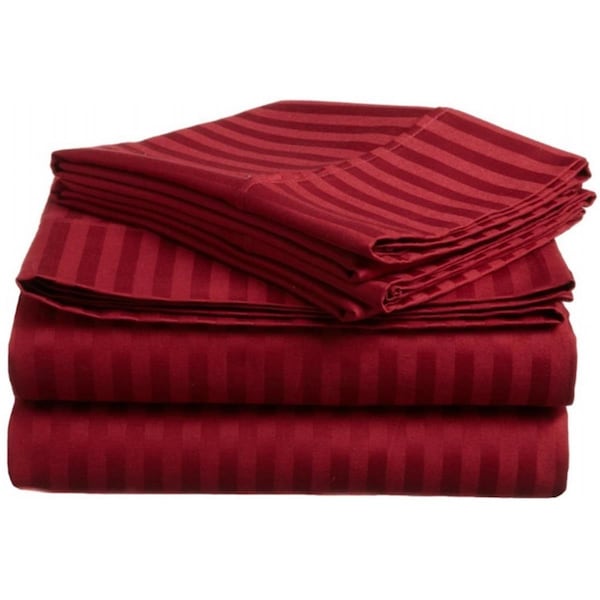Impressions By Luxor Treasures 400 Thread Count Egyptian Cotton Queen Sheet Set Stripe Burgundy - 400QNSH STBG