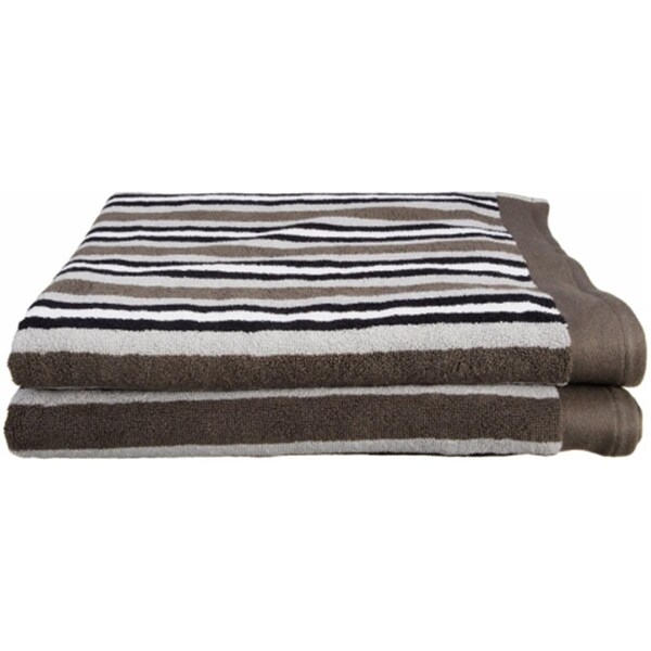 Superior Superior ST BSHEET CL Superior Collection Luxurious Stripes 100% Cotton 2-Piece Bath Sheet Set-Charcoal - ST BSHEET CL