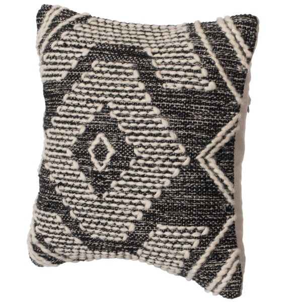Deerlux 16" Throw Pillow Cover with White on Black Tribal Pattern and Corner Tassels, Black & White - QI004304