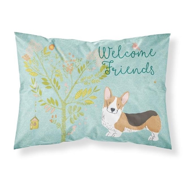 Carolines Treasures Carolines Treasures BB7609PILLOWCASE Welcome Friends Pembroke Welsh Corgi Tricolor Fabric Standard Pillowcase - BB7609PILLOWCASE