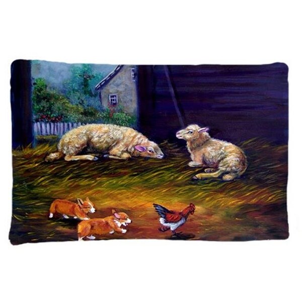 Carolines Treasures Carolines Treasures 7322PILLOWCASE Corgi Chaos In The Barn With Sheep Fabric Standard Pillowcase - 7322PILLOWCASE