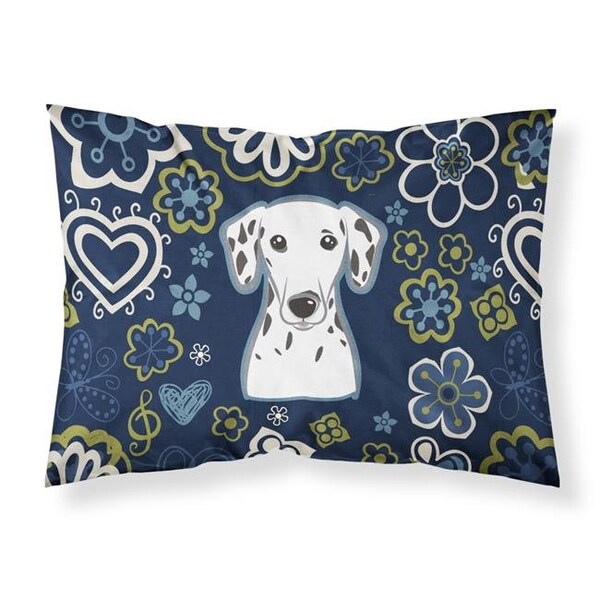 Carolines Treasures Carolines Treasures BB5061PILLOWCASE Blue Flowers Dalmatian Fabric Standard Pillowcase - BB5061PILLOWCASE
