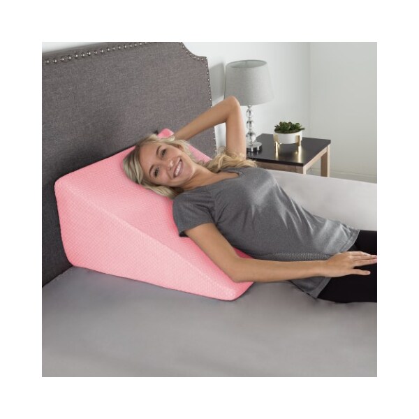 Hastings Home Extra High Wedge Pillow Memory Foam with Bamboo Fiber Cover, for Snoring, Better Sleep (Pink) - 910781ZGX