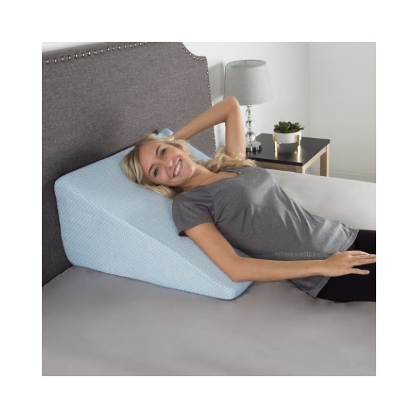 Hastings Home Extra High Wedge Pillow Memory Foam with Bamboo Fiber Cover, for Snoring, Better Sleep (Blue) - 186816CSK