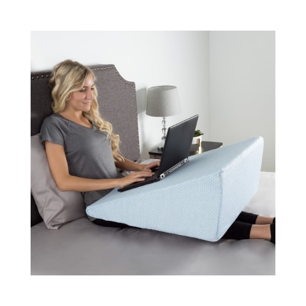 Hastings Home Extra High Wedge Pillow Memory Foam with Bamboo Fiber Cover, for Snoring, Better Sleep (Blue) - 186816CSK