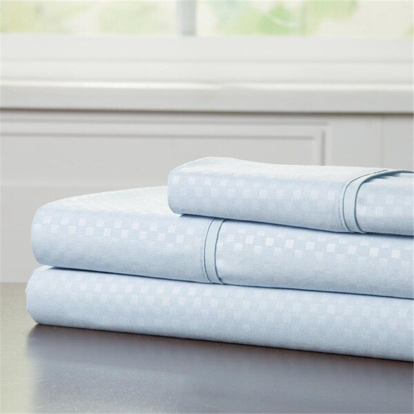 Lavish Home Lavish Home 66-90-T-BL Hypoallergenic Bed Linens with Deep Pocket Fitted Sheet & Embossed Design Brushed Microfiber Sheets Set; Blue - 3 Piece - 66-90-T-BL