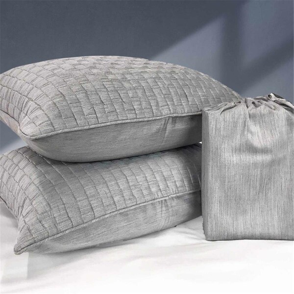 Bedvoyage Melange Rayon Bamboo Cotton Quilted Standard Shams, Silver - 11050802