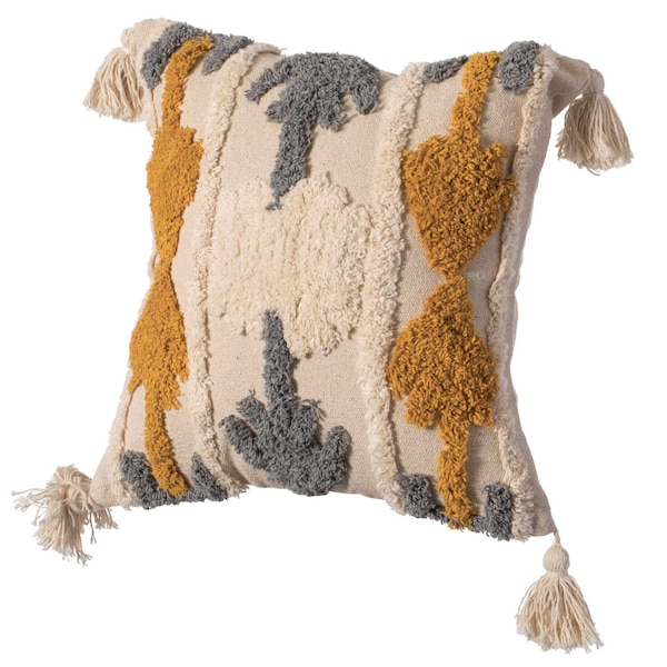 Deerlux 16" Handwoven Cotton Throw Pillow Cover with Tufted Southwest Tribal Pattern and Corner Tassels - QI004306.TR