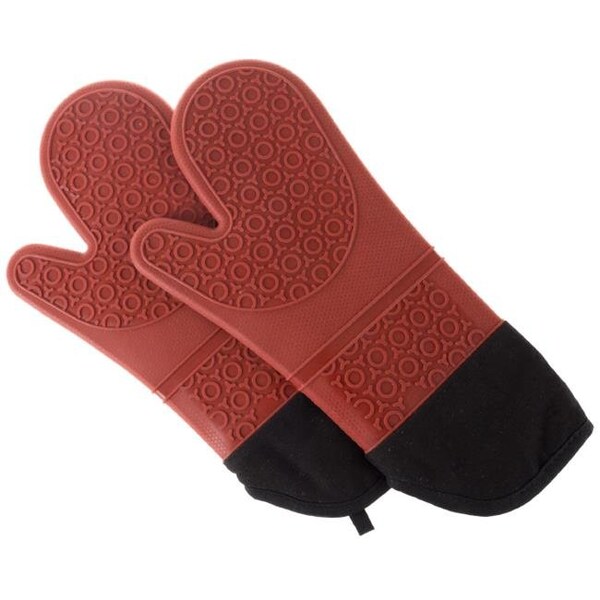 Lavish Home Lavish Home 69-08-R Silicone Oven Mitts Extra Long Professional Quality Heat Resistant with Quilted Lining & 2-Sided Textured Grip; Dark Red - 69-08-R