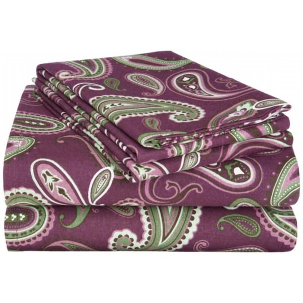 Impressions By Luxor Treasures Cotton Flannel Twin XL Sheet Set Paisley- Purple - FLAXLSH PAPR
