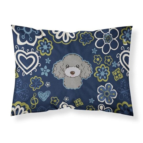 Carolines Treasures Carolines Treasures BB5110PILLOWCASE Blue Flowers Silver Gray Poodle Fabric Standard Pillowcase - BB5110PILLOWCASE