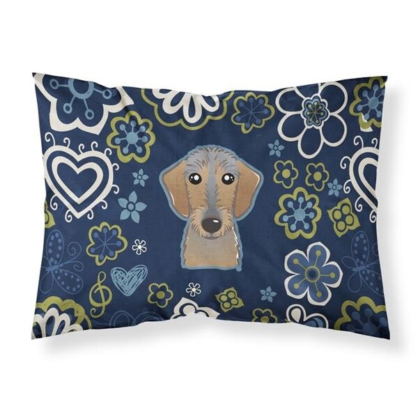 Carolines Treasures Carolines Treasures BB5084PILLOWCASE Blue Flowers Wirehaired Dachshund Fabric Standard Pillowcase - BB5084PILLOWCASE