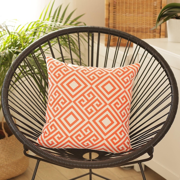 Homeroots Orange Tropical Greek Printed Decorative Throw Pillow Cover 18 x 18 in. - 355284