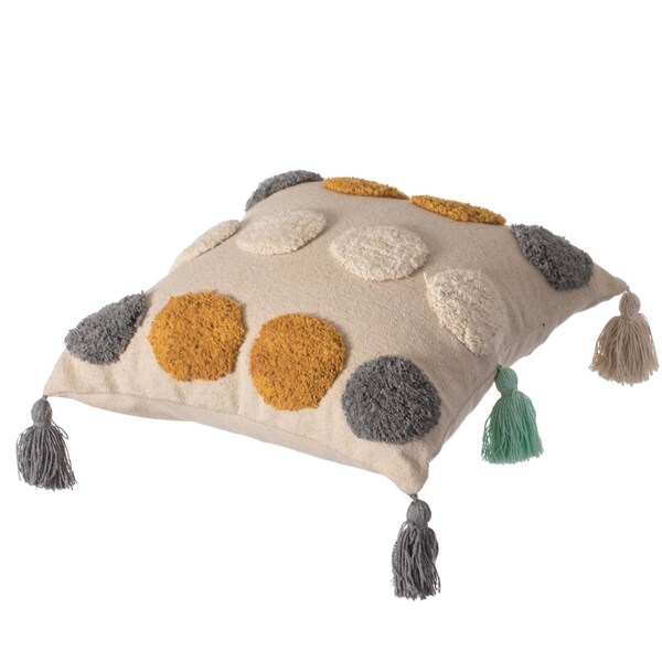 Deerlux 16" Handwoven Cotton Throw Pillow Cover with Tufted Dot Pattern and Side Tassels with Filler - QI004306.DT.K