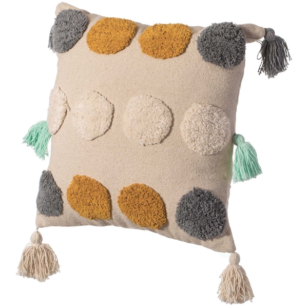Deerlux 16" Handwoven Cotton Throw Pillow Cover with Tufted Dot Pattern and Side Tassels with Filler - QI004306.DT.K