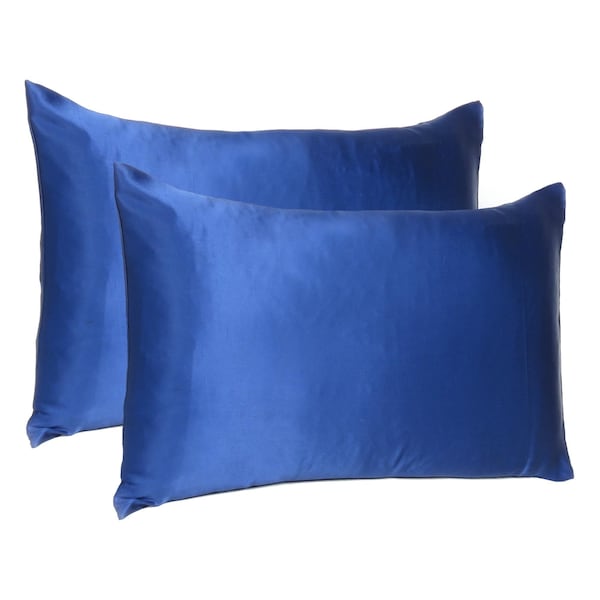 Homeroots 20 x 40 in. Navy Blue Dreamy Silky Satin King Size Pillowcases - 387845