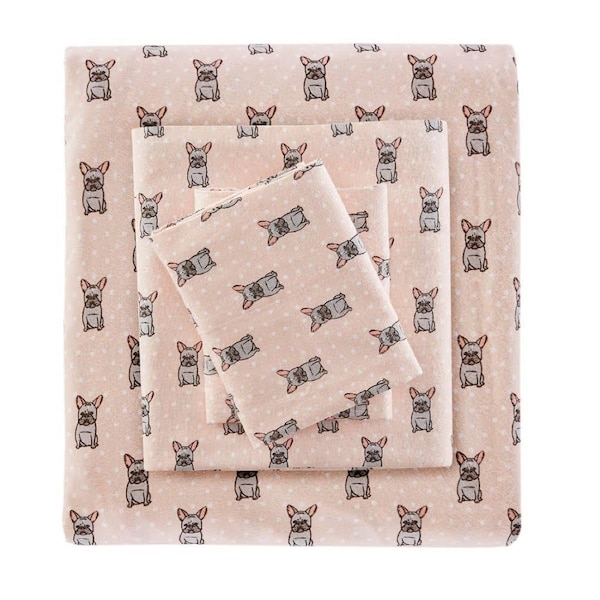 Imageware Systems Cozy Flannel Sheet Set, Pink French Bulldog - Twin Extra Large - TN20-0228