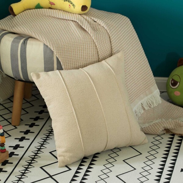 Deerlux 16" Handwoven Cotton Throw Pillow Cover with Over Sewn Seams, Natural - QI004309.SE.K