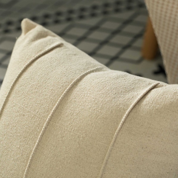 Deerlux 16" Handwoven Cotton Throw Pillow Cover with Over Sewn Seams, Natural - QI004309.SE.K