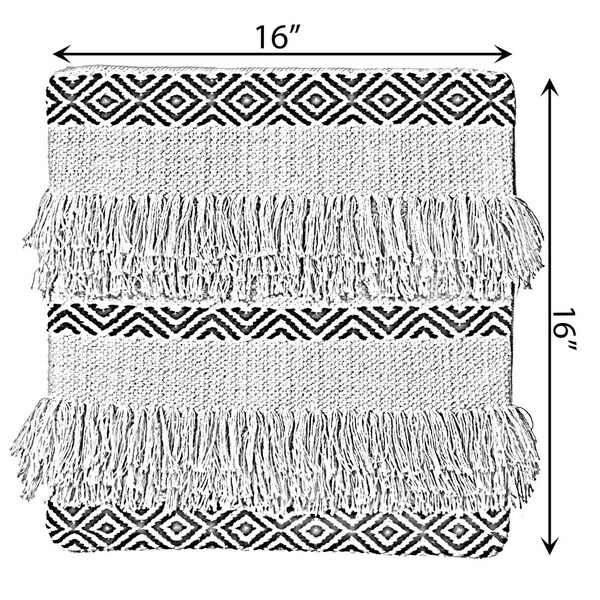 Deerlux 16" Handwoven Cotton Throw Pillow Cover with Boho Design and Fringed Lines with Filler, Natural - QI004308.K