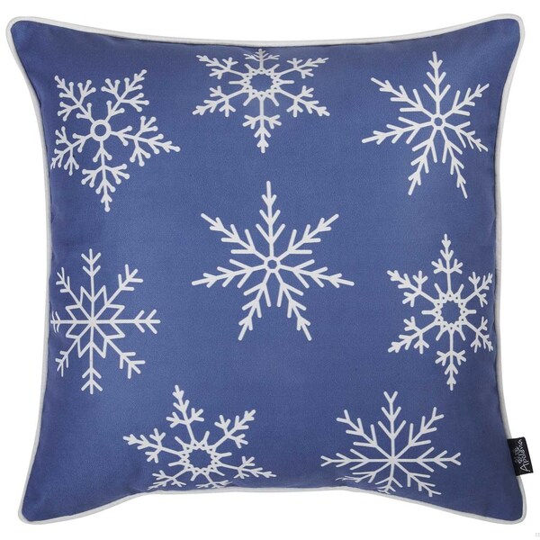 Homeroots Christmas Snow Flakes Printed Decorative Throw Pillow Cover 18 x 18 in. - 355624