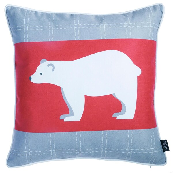 Homeroots Multi Color Christmas Bear Printed Decorative Throw Pillow Cover 18 x 18 in. - 355349