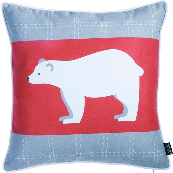 Homeroots Multi Color Christmas Bear Printed Decorative Throw Pillow Cover 18 x 18 in. - 355349