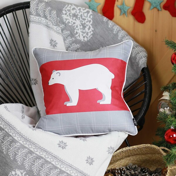 Homeroots Multi Color Christmas Bear Printed Decorative Throw Pillow Cover 18 x 18 in. - 355349