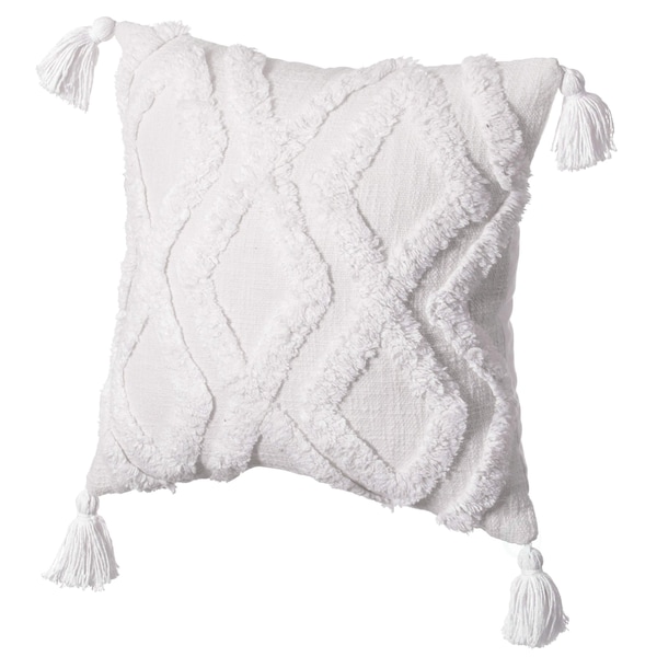 Deerlux 16" Handwoven Cotton Throw Pillow Cover with Large White Tufted Diamond Pattern and Tassel Corners - QI004305.LDM