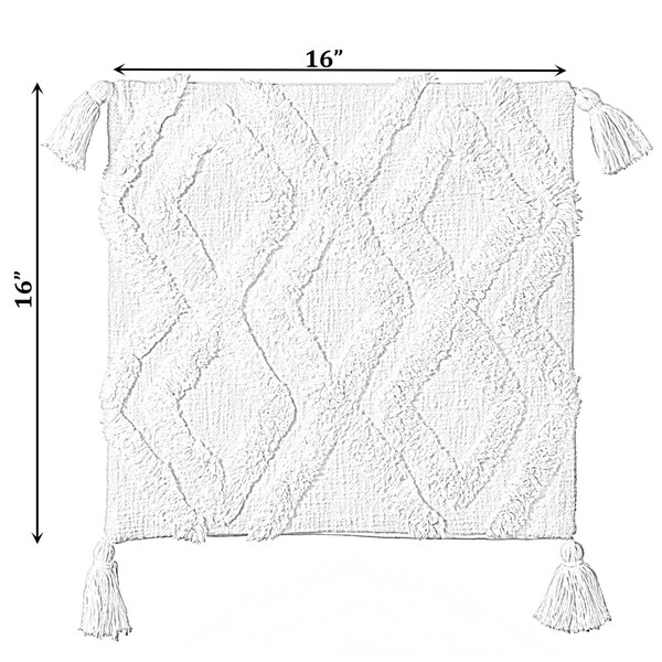 Deerlux 16" Handwoven Cotton Throw Pillow Cover with Large White Tufted Diamond Pattern and Tassel Corners - QI004305.LDM