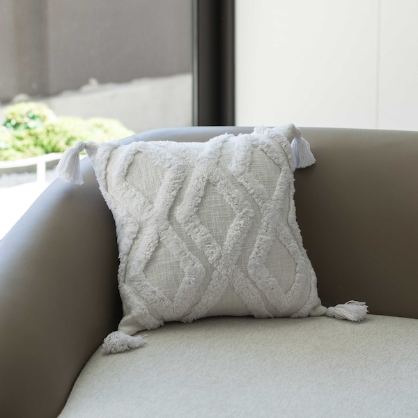 Deerlux 16" Handwoven Cotton Throw Pillow Cover with Large White Tufted Diamond Pattern and Tassel Corners - QI004305.LDM