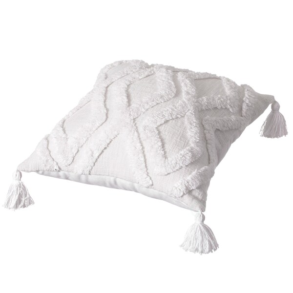 Deerlux 16" Handwoven Cotton Throw Pillow Cover with Large White Tufted Diamond Pattern and Tassel Corners - QI004305.LDM