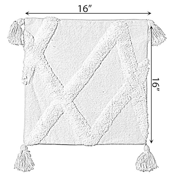 Deerlux 16" Handwoven Cotton Throw Pillow Cover with White Tufted Large Lattice Pattern and Tassel Corners - QI004307.LC