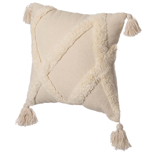 Deerlux 16" Handwoven Cotton Throw Pillow Cover with White Tufted Large Lattice Pattern and Tassel Corners - QI004307.LC