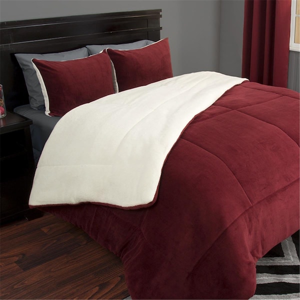 Daphnes Dinnette Sherpa & Fleece Comforter Set , Burgundy - 3 Piece - DA3857250