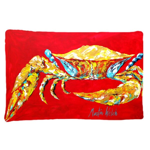 Micasa 20.5 W x 30 in. Crab Blue on Red, Sr. Moisture Wicking Fabric Standard Pillowcase - MI54563