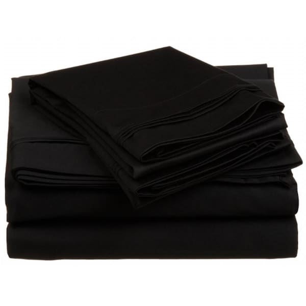 Impressions By Luxor Treasures Egyptian Cotton 650 Thread Count Solid Sheet Set Twin XL-Black - 650XLSH SLBK