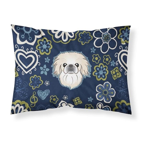 Carolines Treasures Carolines Treasures BB5072PILLOWCASE Blue Flowers Pekingese Fabric Standard Pillowcase - BB5072PILLOWCASE