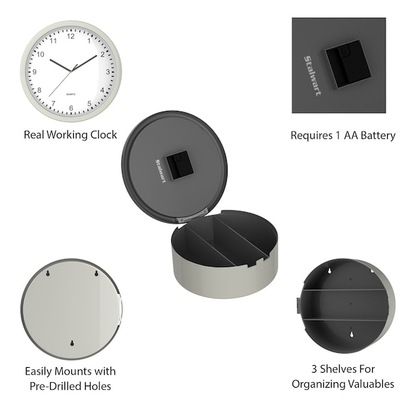 Hastings Home Hidden Compartment Wall Clock 10-inch Battery Operated Analog Clock with Secret Storage for Jewelry - 121270JHM