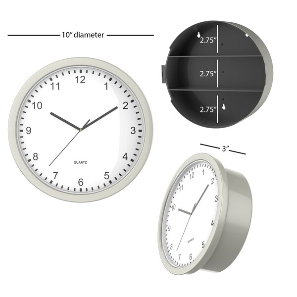 Hastings Home Hidden Compartment Wall Clock 10-inch Battery Operated Analog Clock with Secret Storage for Jewelry - 121270JHM