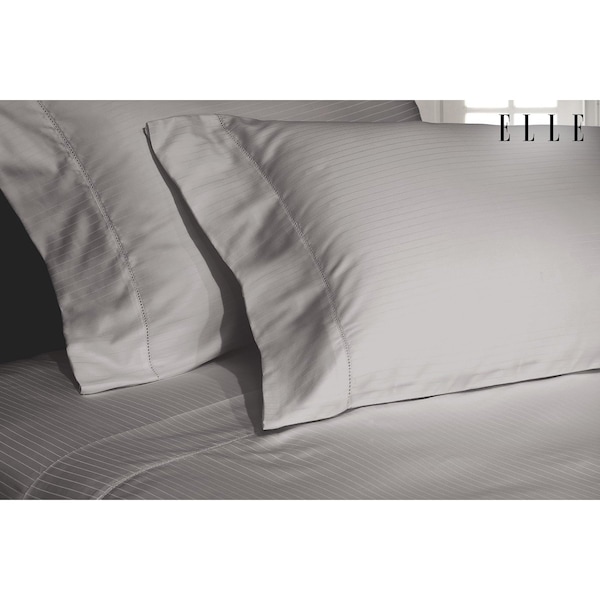 Elle 1000tc Cotton-Rich Pinstripe Sheet Set, Gull Grey, Full - EL650112