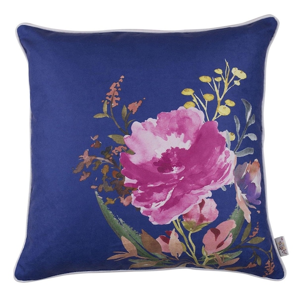Homeroots Blue Flower Square Style Decorative Throw Pillow Cover 18 x 18 in. - 355487