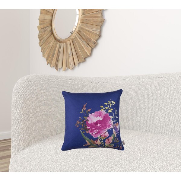 Homeroots Blue Flower Square Style Decorative Throw Pillow Cover 18 x 18 in. - 355487