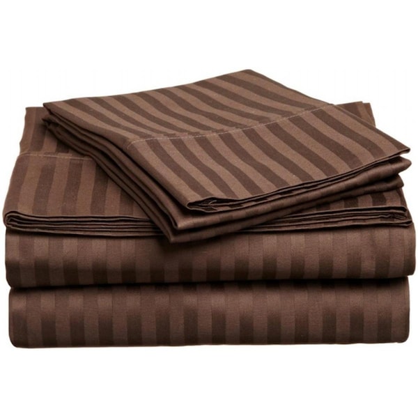 Superior  400 Thread Count Egyptian Cotton Twin Sheet Set Stripe  Mocha - 400TWSH STMO