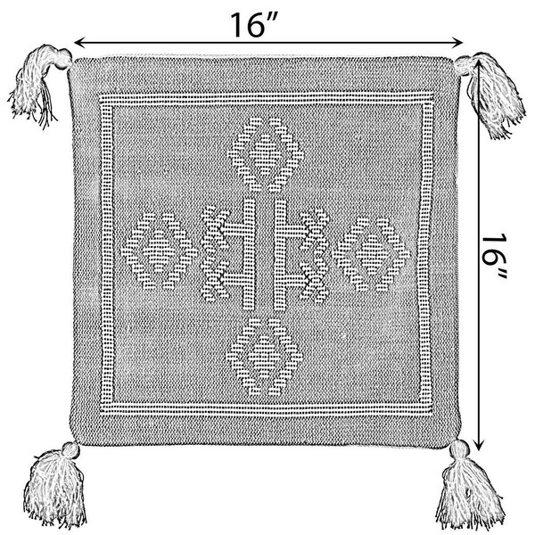 Deerlux 16" Handwoven Cotton Throw Pillow Cover with Tribal Aztec Design and Tassel Corners, Natural - QI004312.NC