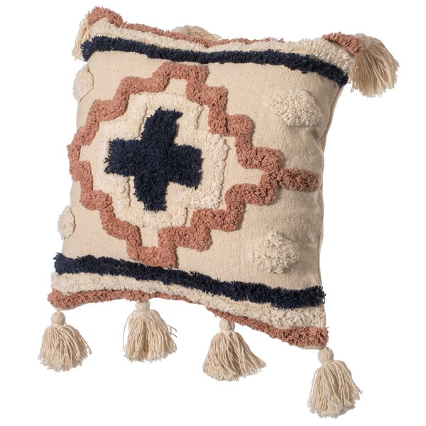 Deerlux 16" Handwoven Cotton Throw Pillow Cover with Tufted Border Pattern and Side Tassels, Multicolor - QI004306.BR