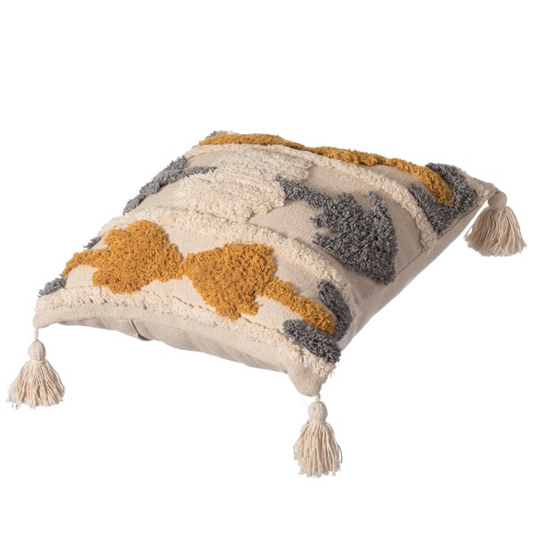 Deerlux 16" Cotton Throw Pillow Cover with Tufted Southwest Tribal Pattern and Corner Tassels with Filler - QI004306.TR.K